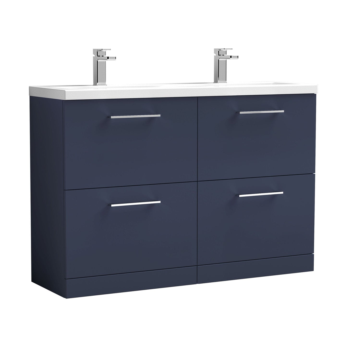 [BFLE2933F2] Balterley Level 1200mm Floor Standing 4 Drawer Vanity Unit with Double Basin, Handles & Overflow for Bathroom Storage Gloss White - Cutout