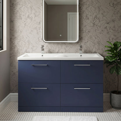 [BFLE2933F2] Balterley Level 1200mm Floor Standing 4 Drawer Vanity Unit with Double Basin, Handles & Overflow for Bathroom Storage Gloss White - Silo
