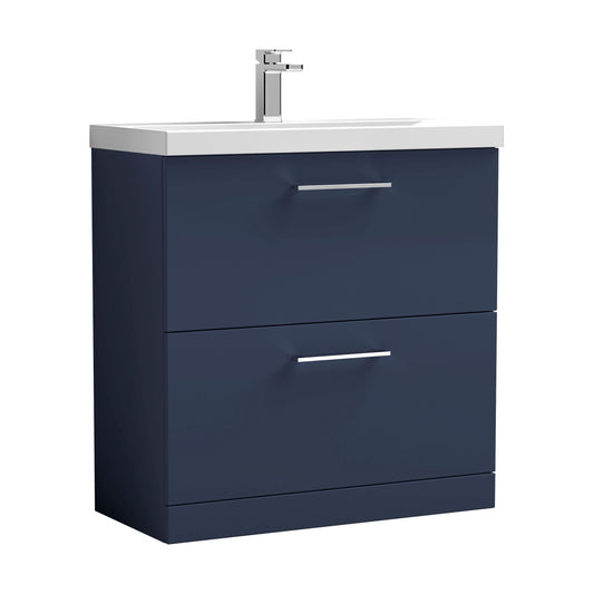 [BFLE2935A] Balterley Contemporary Bathroom Floor Standing 2 Soft-Close Drawer Vanity Unit & Mid-Edge Ceramic Basin, Midnight Blue, 800 mm - Cutout