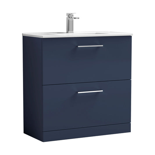 [BFLE2935B] Balterley Level Contemporary Bathroom 2 Soft Close Drawer & Minimalist Floor Standing Vanity Unit Basin, Midnight Blue, 800mm - Cutout