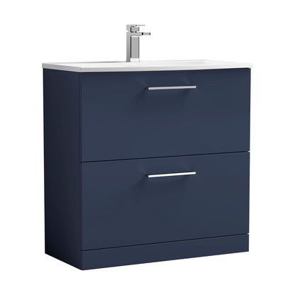 [BFLE2935G] Balterley  Modern Bathroom Floor Standing 2-Drawer Vanity & Basin, Midnight Blue, 800mm - Cutout