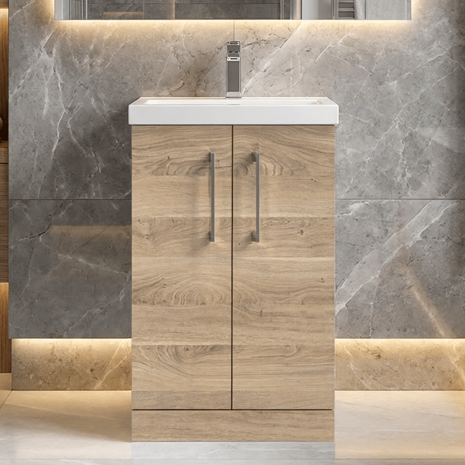 [BFLE3001A] Contemporary Floor Standing Vanity Unit with Mid-Edge Basin, Choice of Size - Silo