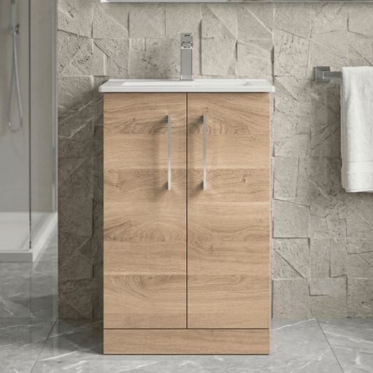 [BFLE3001B] Balterley  Contemporary Bathroom 2 Soft Close Door & Minimalist Floor Standing Vanity Unit Basin, Bleached Oak, 500mm - Silo
