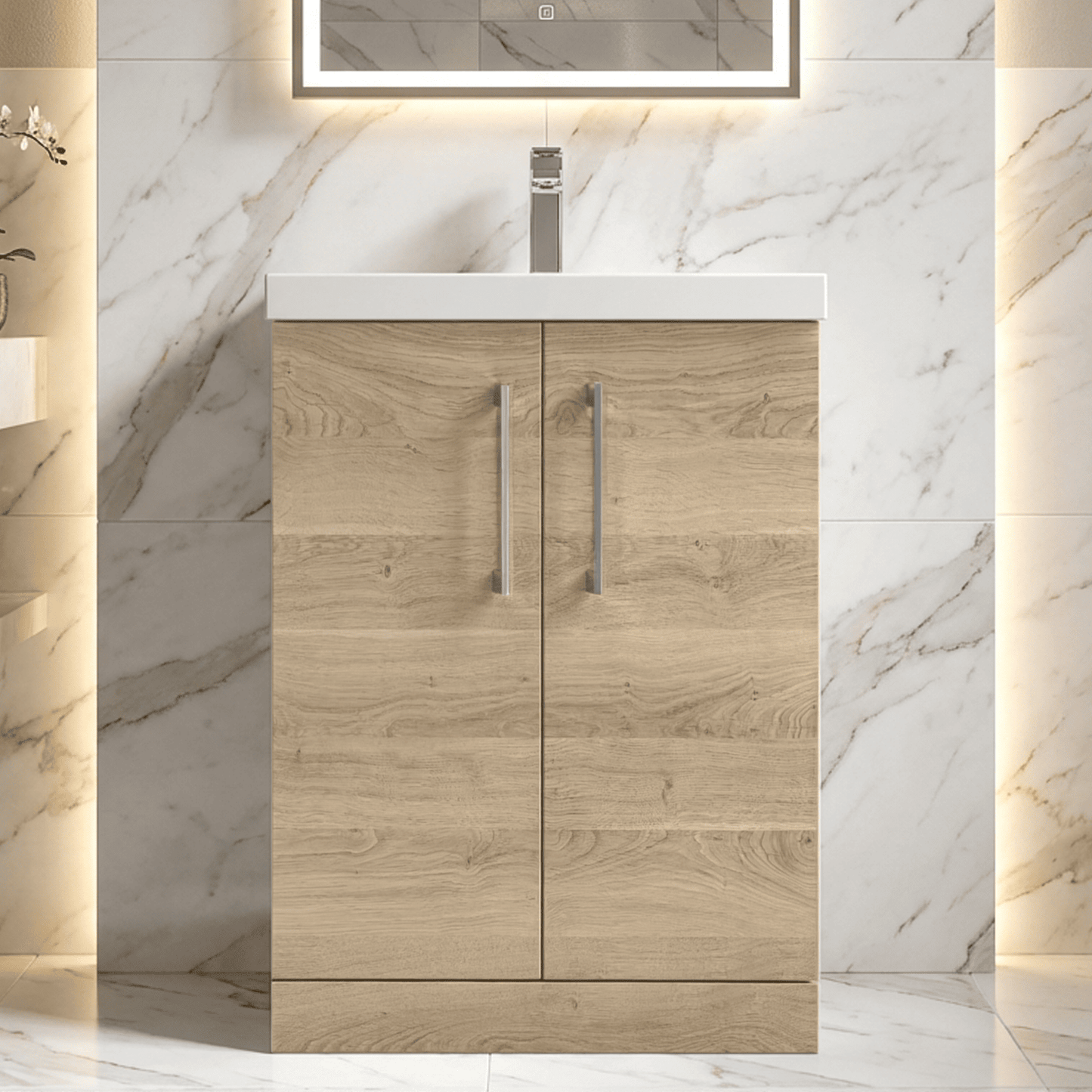 [BFLE3003A] Contemporary Floor Standing Vanity Unit with Mid-Edge Basin, Choice of Size - Silo