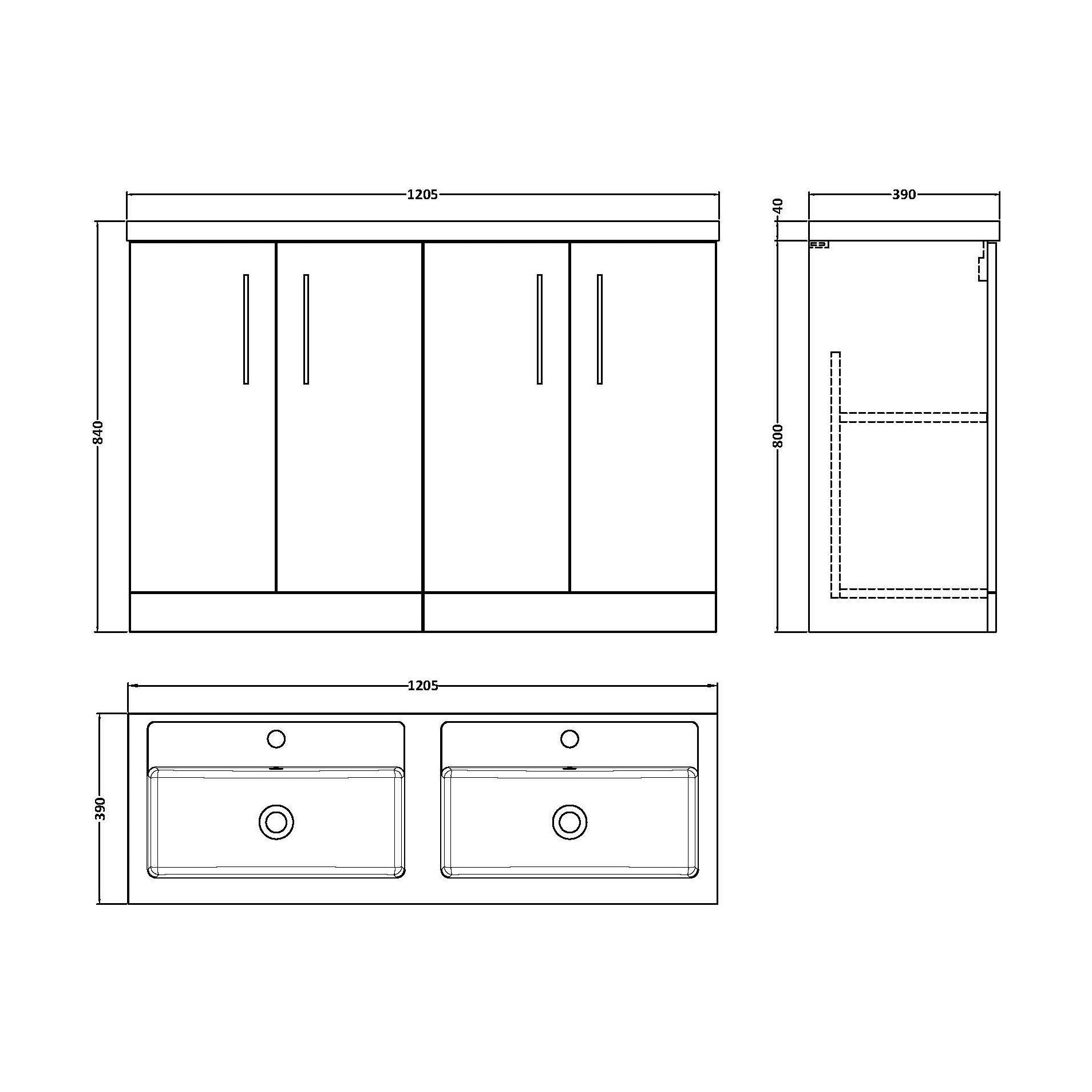 [BFLE3003C2] Bramshall Floor Standing 4 Door Vanity Basin Unit - Choice of Colour and Basin Type - Technical Drawing