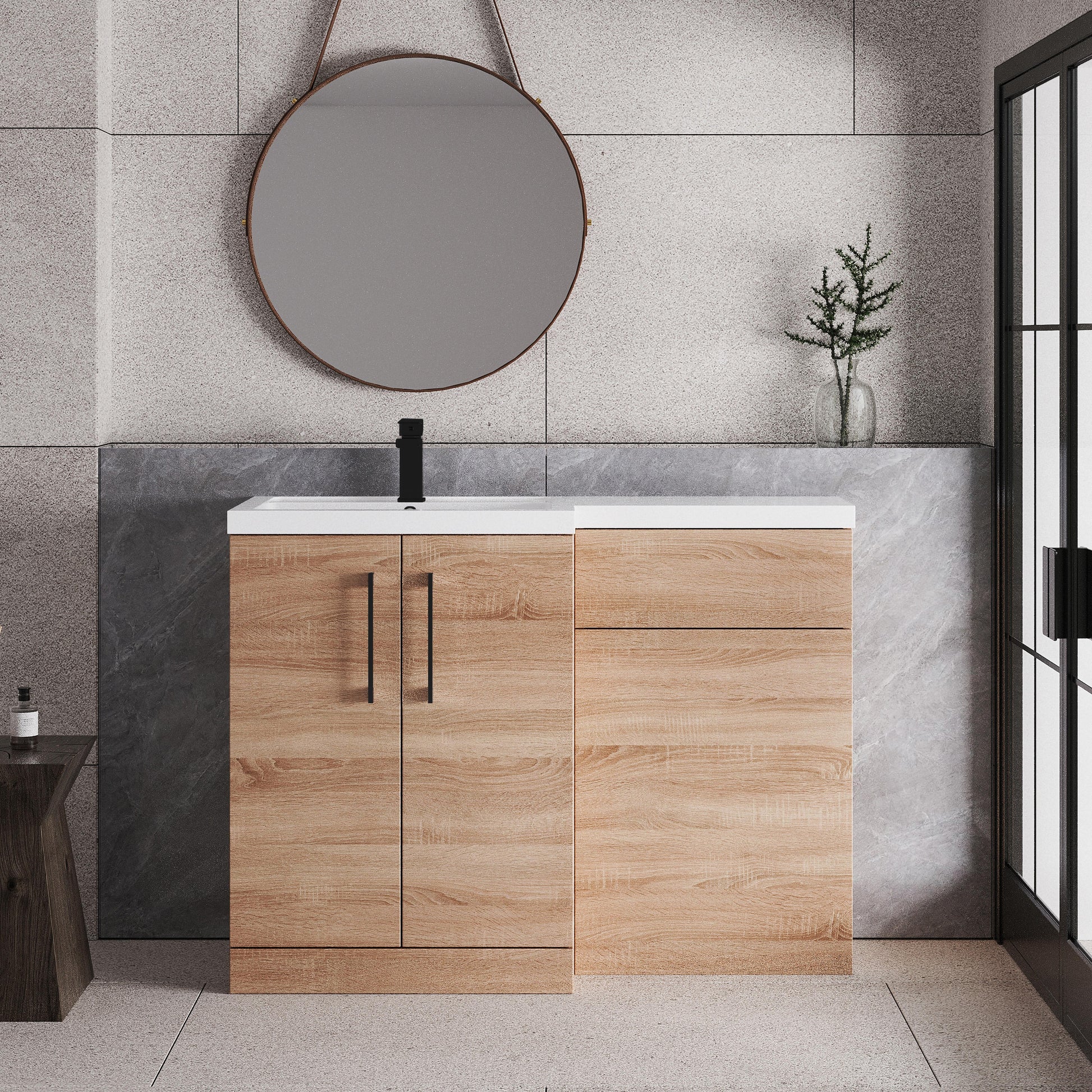 [BFLE3011LH018] Bramshall Combination Vanity Unit with Basin & WC, Left Hand, 1100mm x 390mm - Choice of Colour and Handle Finish - Lifestyle 1