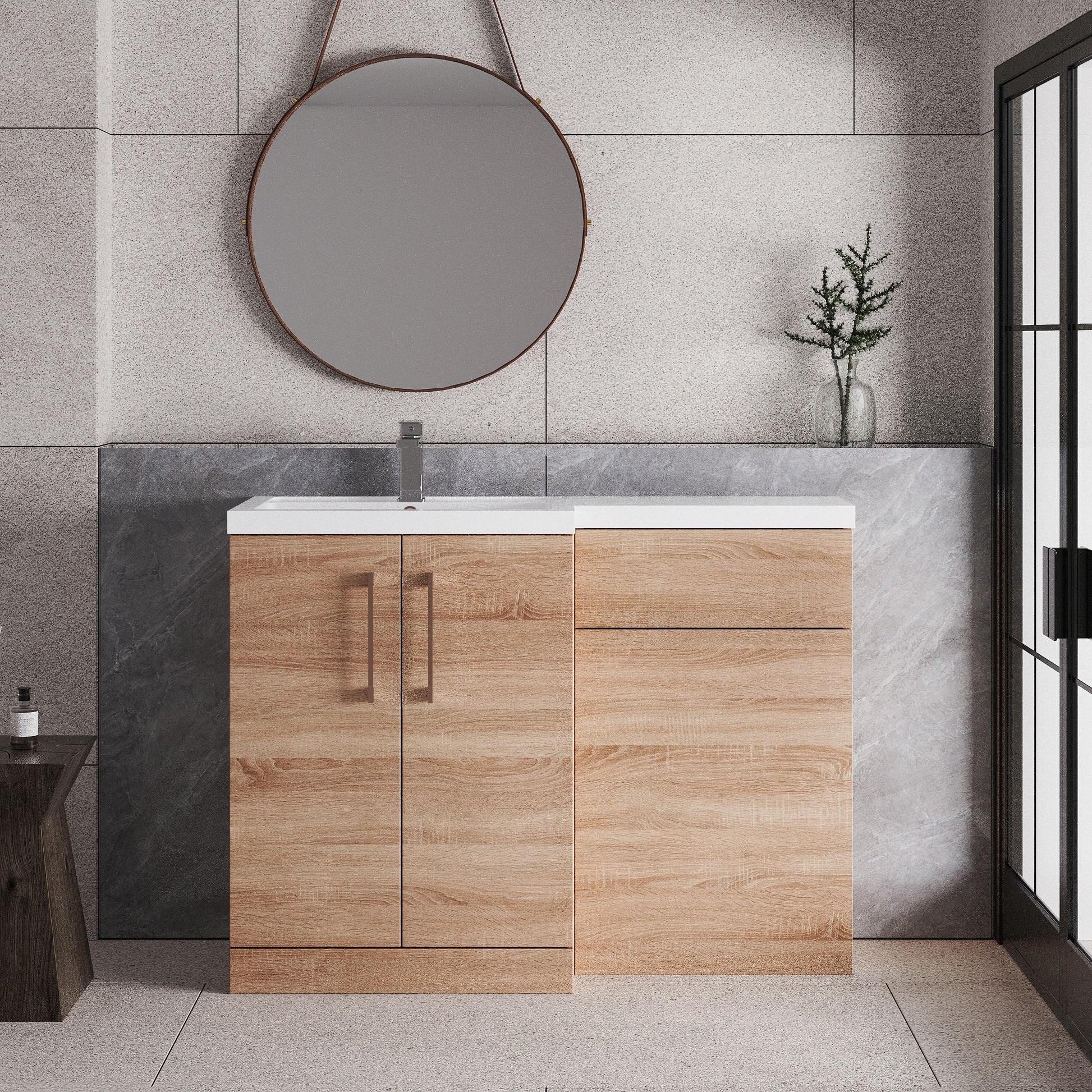 [BFLE3011LH019] Bramshall Combination Vanity Unit with Basin & WC, Left Hand, 1100mm x 390mm - Choice of Colour and Handle Finish - Lifestyle 1