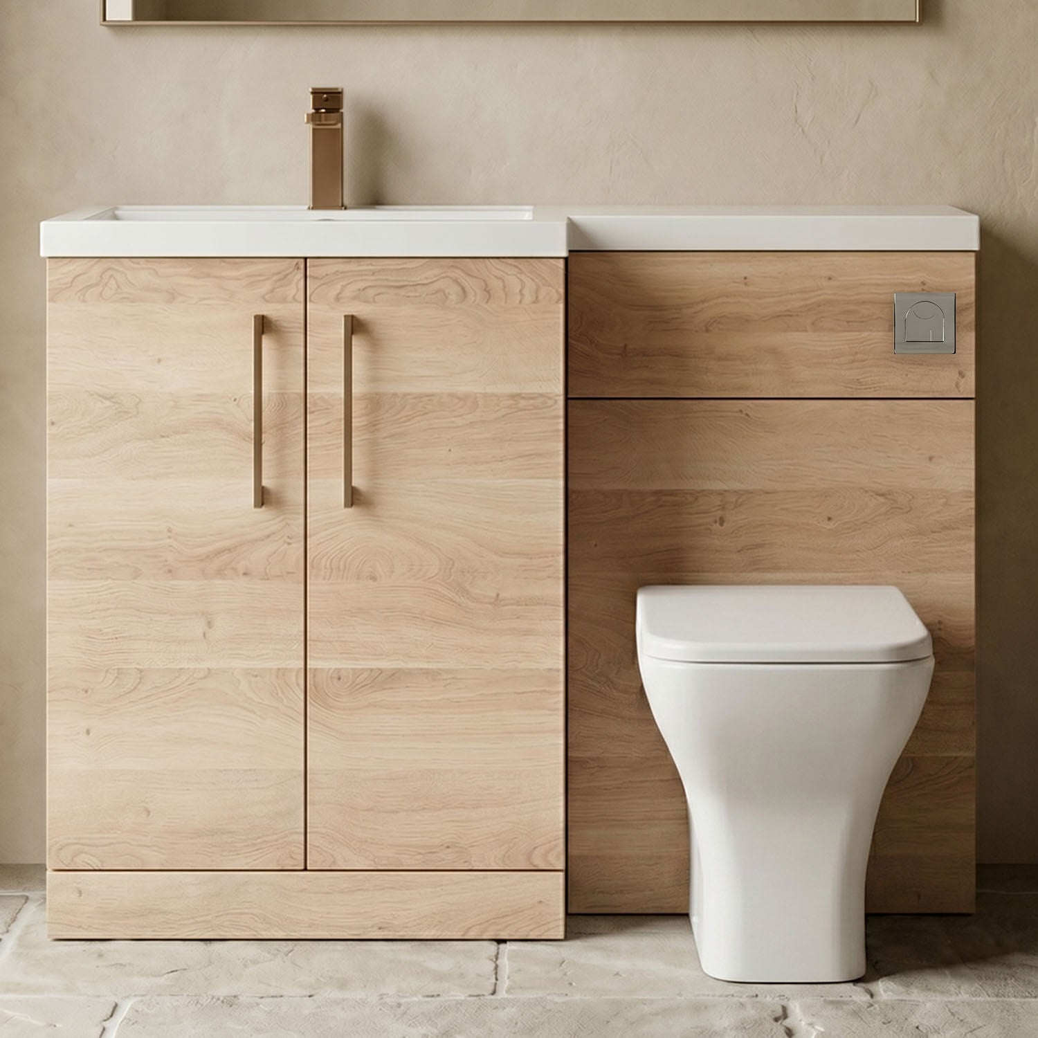 [BFLE3011LH1516] Bramshall Combination Vanity Unit with Basin & WC, Left Hand, 1100mm x 390mm - Choice of Colour and Handle Finish - Silo