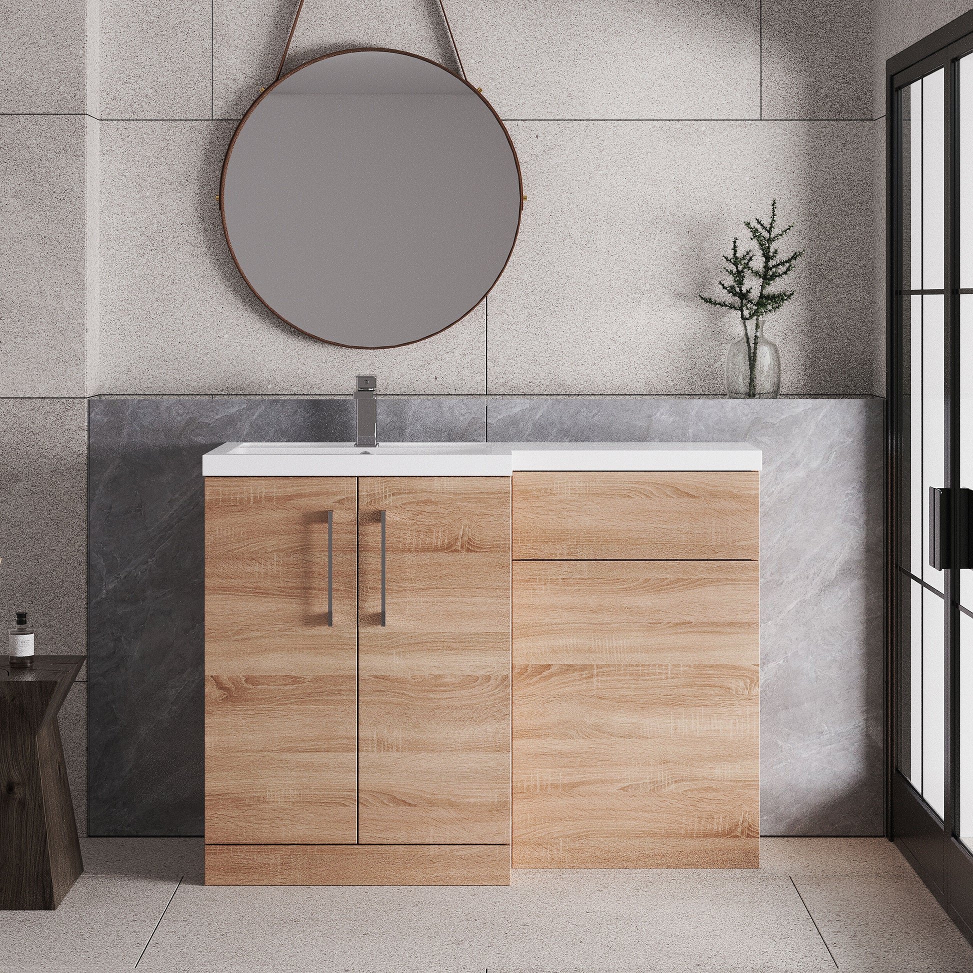 [BFLE3011L] Bramshall Combination Vanity Unit with Basin & WC, Left Hand, 1100mm x 390mm - Choice of Colour and Handle Finish - Lifestyle 1