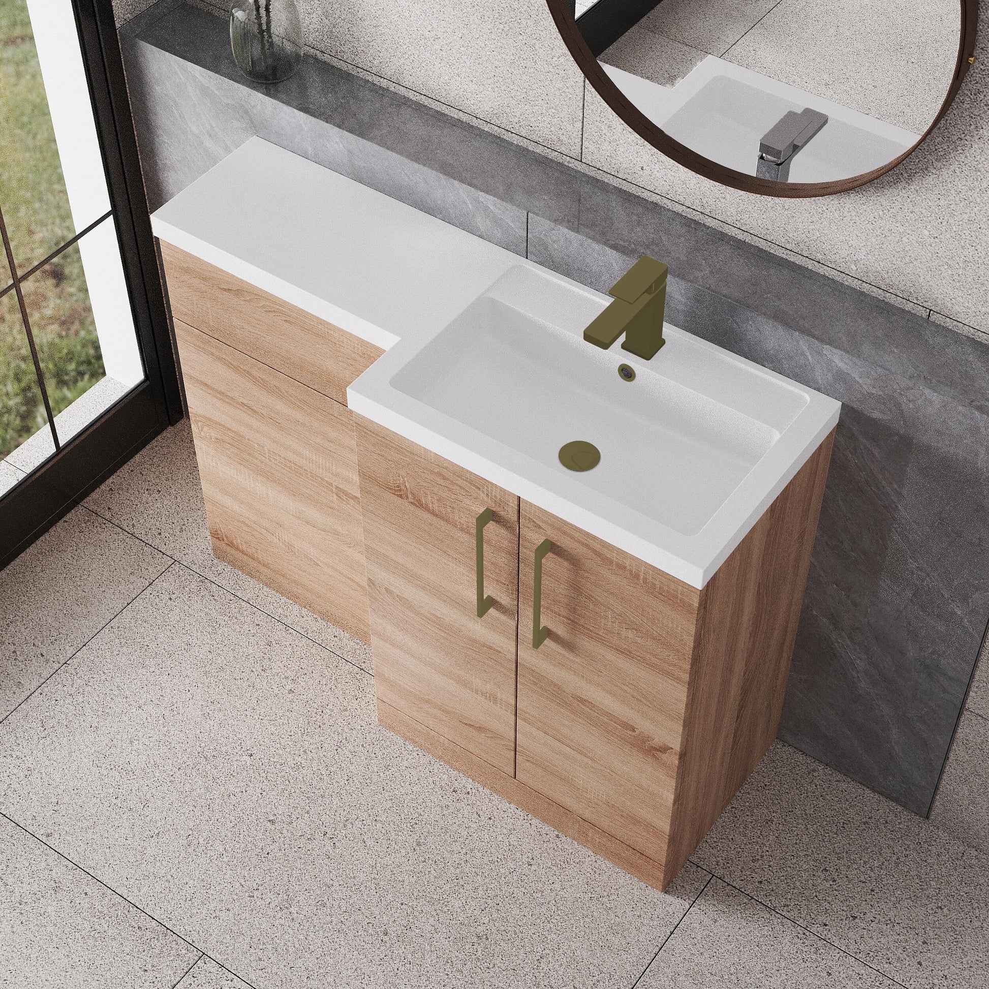 [BFLE3011RH017] Bramshall Combination Vanity Unit with Basin & WC, Right Hand, 1100mm x 390mm - Choice of Colour and Handle Finish - Lifestyle 2