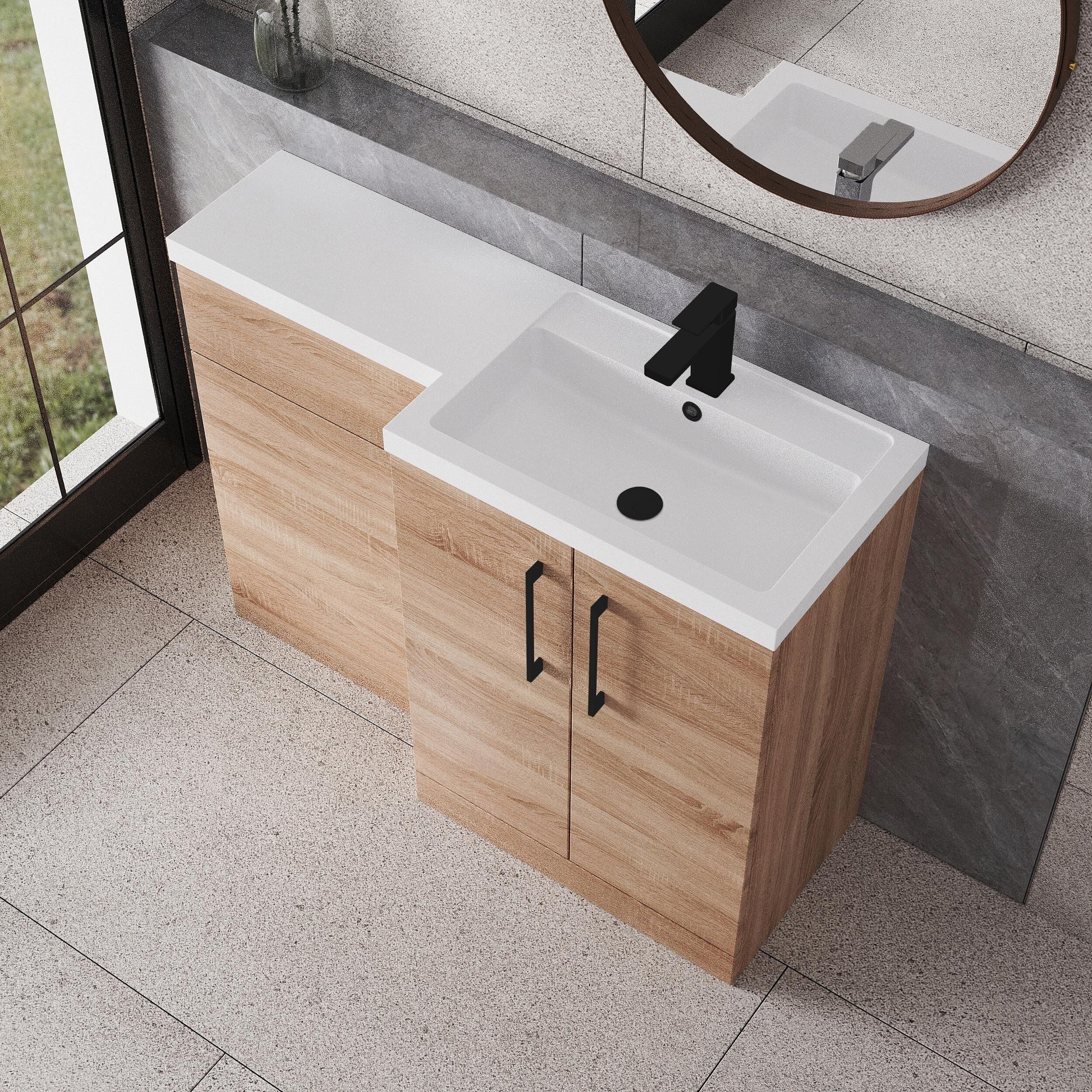[BFLE3011RH018] Bramshall Combination Vanity Unit with Basin & WC, Right Hand, 1100mm x 390mm - Choice of Colour and Handle Finish - Lifestyle 2