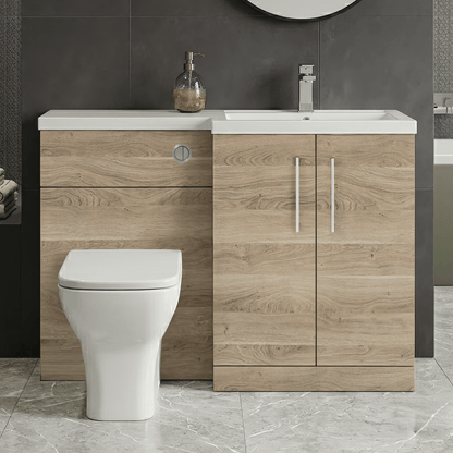[BFLE3011R] Bramshall Combination Vanity Unit with Basin & WC, Right Hand, 1100mm x 390mm - Choice of Colour and Handle Finish - Silo