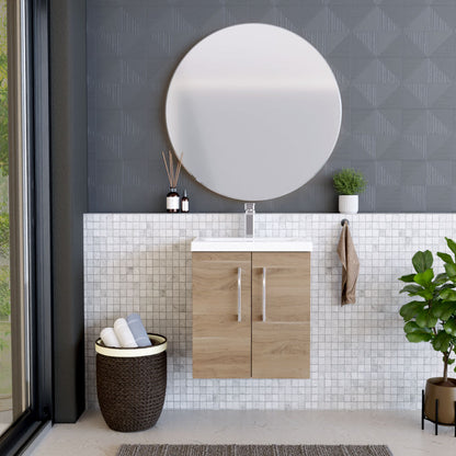 [BFLE3021A] Bramshall Contemporary 2 Door Wall Hung Vanity Basin Unit with Mid-Edge Basin, Choice of Size and Colour - Lifestyle 1