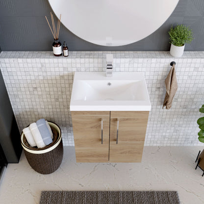 [BFLE3021A] Bramshall Contemporary 2 Door Wall Hung Vanity Basin Unit with Mid-Edge Basin, Choice of Size and Colour - Lifestyle 2