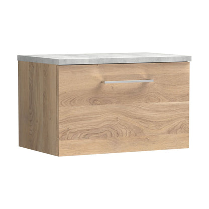 [BFLE3022LBG] Balterley Level 600mm Wall Hung 1 Drawer Vanity Unit with Laminate Worktop for Stylish Compact Bathroom Storage - Bleached Oak - Cutout