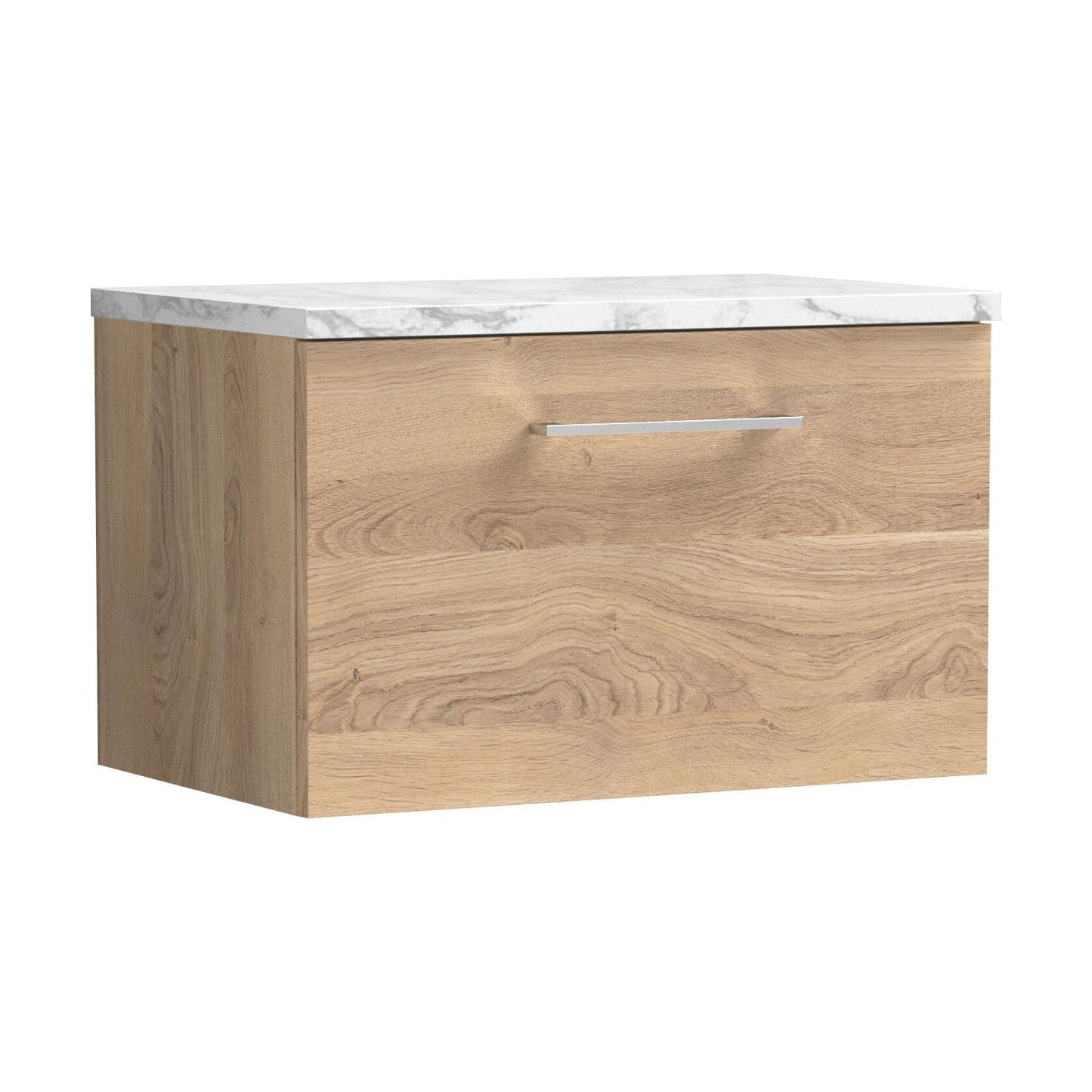 [BFLE3022LCM] Balterley Level 600mm Wall Hung 1 Drawer Vanity Unit & Laminate Worktop for Stylish Compact Bathroom Storage - Bleached Oak - Cutout
