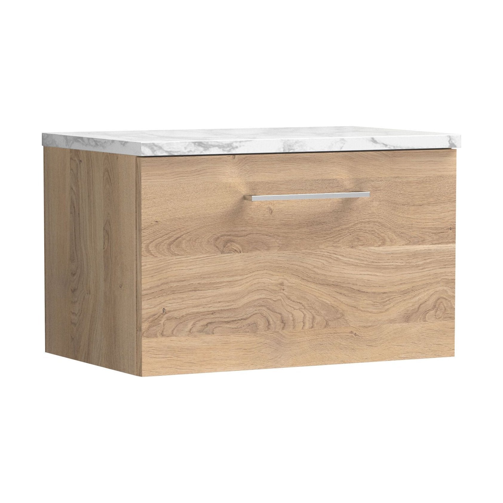 [BFLE3022LCM] Balterley Level 600mm Wall Hung 1 Drawer Vanity Unit & Laminate Worktop for Stylish Compact Bathroom Storage - Bleached Oak - Cutout