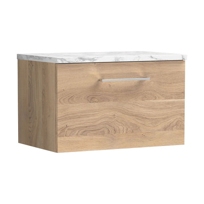 [BFLE3022LCM] Balterley Level 600mm Wall Hung 1 Drawer Vanity Unit & Laminate Worktop for Stylish Compact Bathroom Storage - Bleached Oak - Cutout