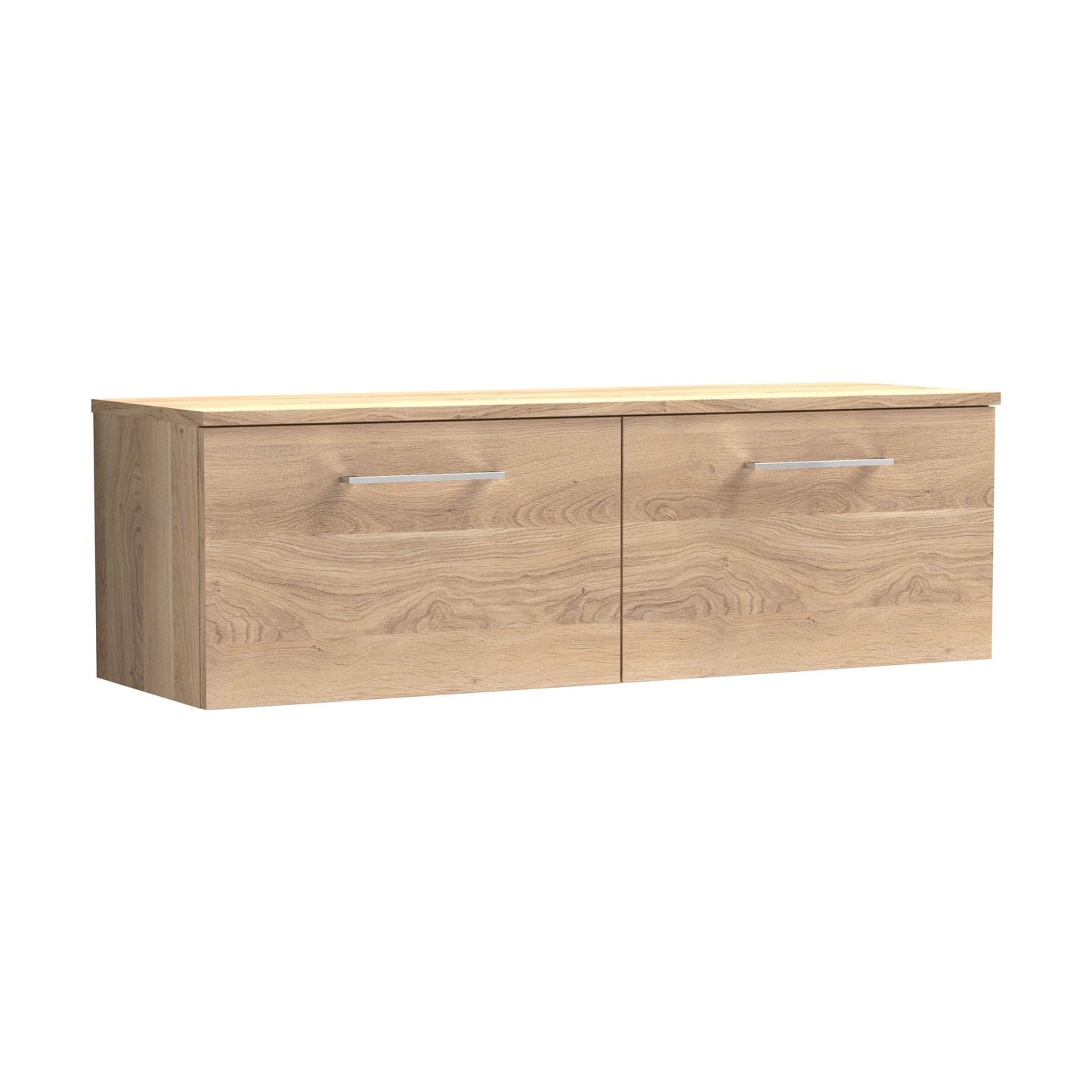 [BFLE3022W2] Balterley Level Modern Bathroom 1200mm Wall Hung 2-Drawer Vanity Unit with Worktop, Soft Close Drawers, Bleached Oak - Cutout