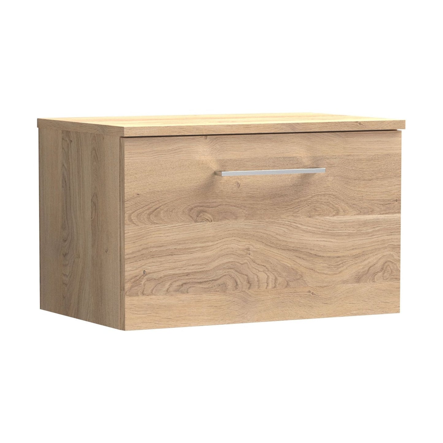 [BFLE3022W] Balterley Level Modern Bathroom 600mm Wall Hung 1-Drawer Vanity Unit with Worktop, Soft Close Drawer, Bleached Oak - Cutout