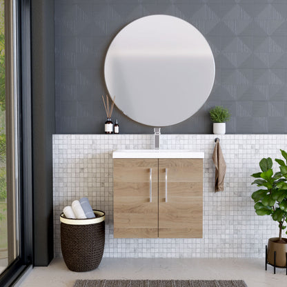 [BFLE3023A] Bramshall Contemporary 2 Door Wall Hung Vanity Basin Unit with Mid-Edge Basin, Choice of Size and Colour - Lifestyle 1