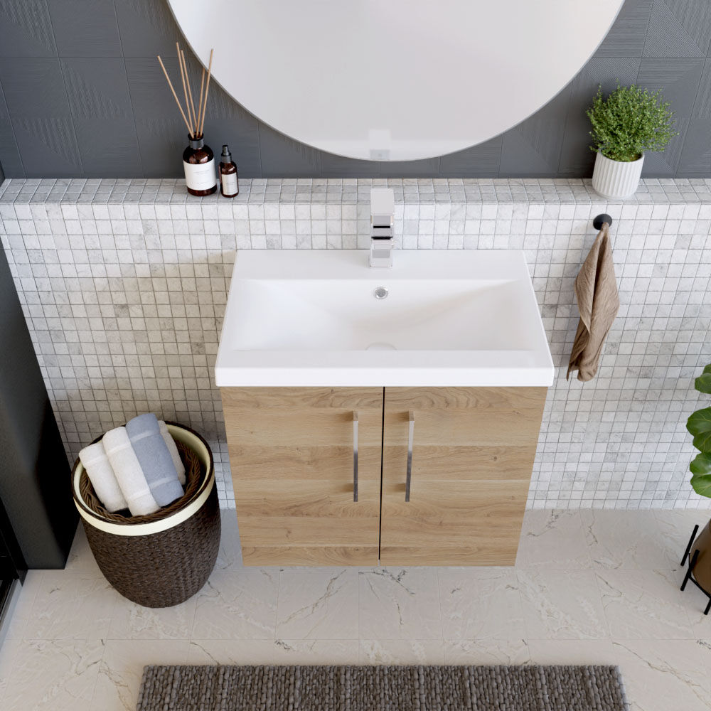 [BFLE3023A] Bramshall Contemporary 2 Door Wall Hung Vanity Basin Unit with Mid-Edge Basin, Choice of Size and Colour - Lifestyle 2