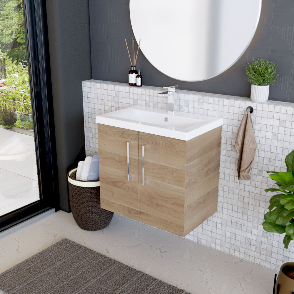 [BFLE3023A] Bramshall Contemporary 2 Door Wall Hung Vanity Basin Unit with Mid-Edge Basin, Choice of Size and Colour - Lifestyle 3