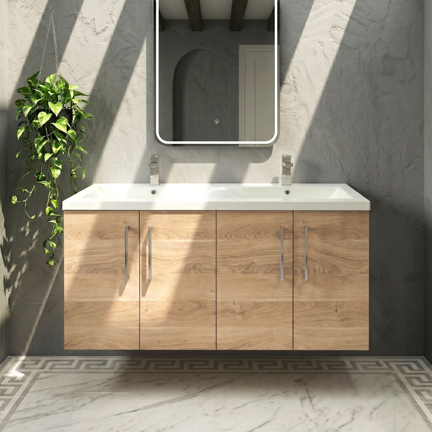 [BFLE3023F2] Balterley Level 1200mm Wall Hung 4-Door Vanity Unit with Double Basin for Modern Bathroom Storage - Gloss White - Silo