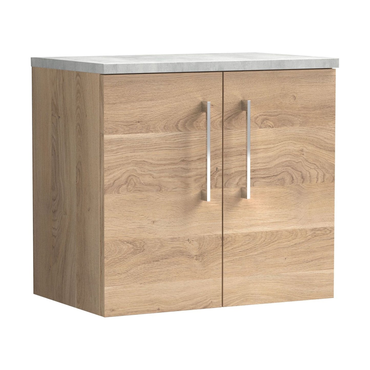 [BFLE3023LBG] Balterley Level 600mm Wall Hung 2 Door Vanity Unit with Laminate Worktop for Compact Natural-Wood Bathroom Storage - Bleached Oak - Cutout