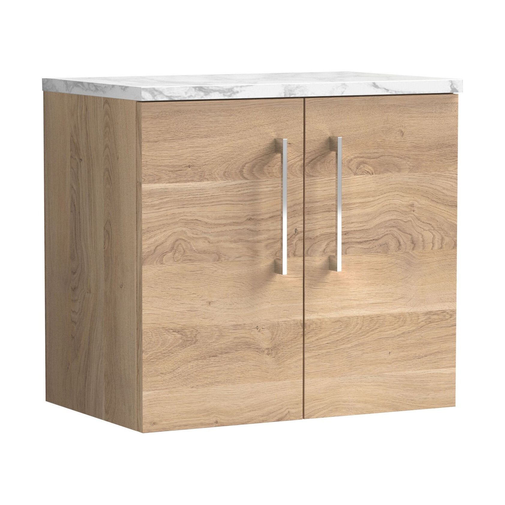 [BFLE3023LCM] Balterley Level 600mm Wall Hung 2 Door Vanity Unit with Laminate Worktop for Stylish Compact Bathroom Storage - Bleached Oak - Cutout