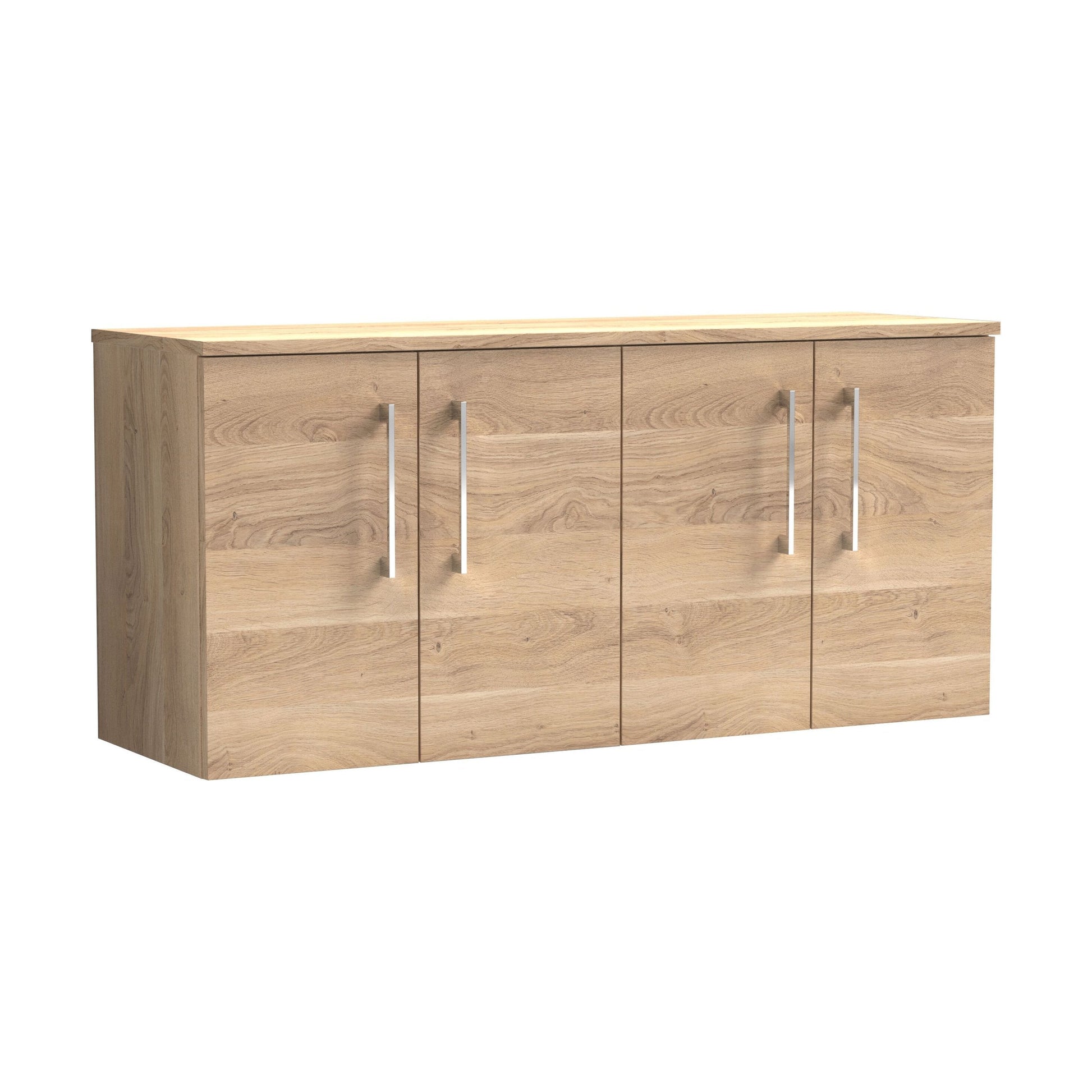 [BFLE3023W2] Balterley Level Modern Bathroom 1200mm Wall Hung 4-Door Vanity Unit with Worktop, Soft Close Doors, Bleached Oak - Cutout