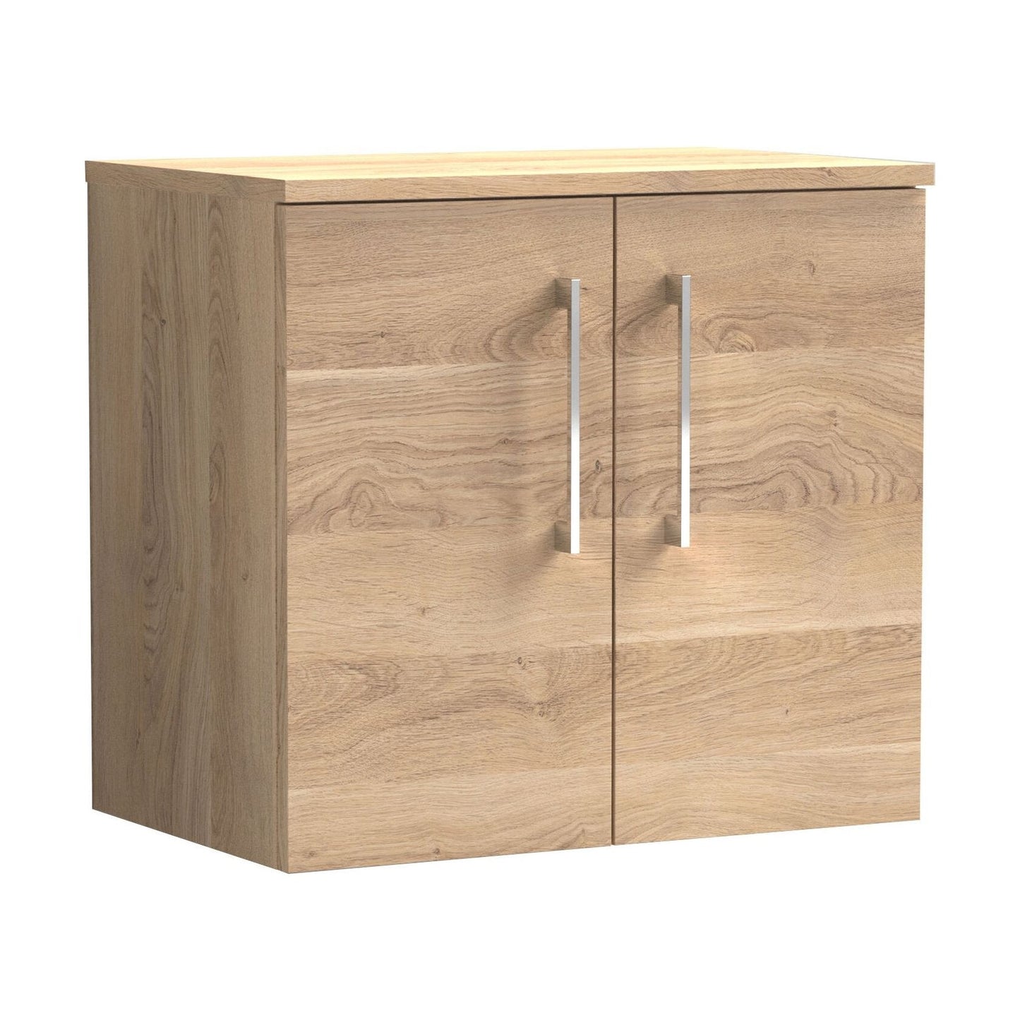 [BFLE3023W] Balterley Level Modern Bathroom 600mm Wall Hung 2-Door Vanity Unit with Worktop, Soft Close Doors, Bleached Oak - Cutout