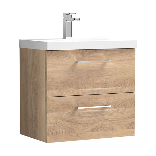 [BFLE3024A] Balterley Contemporary Bathroom Wall Hung 2 Soft-Close Drawer Vanity Unit with Mid-Edge Ceramic Basin, Bleached Oak, 600 mm - Cutout