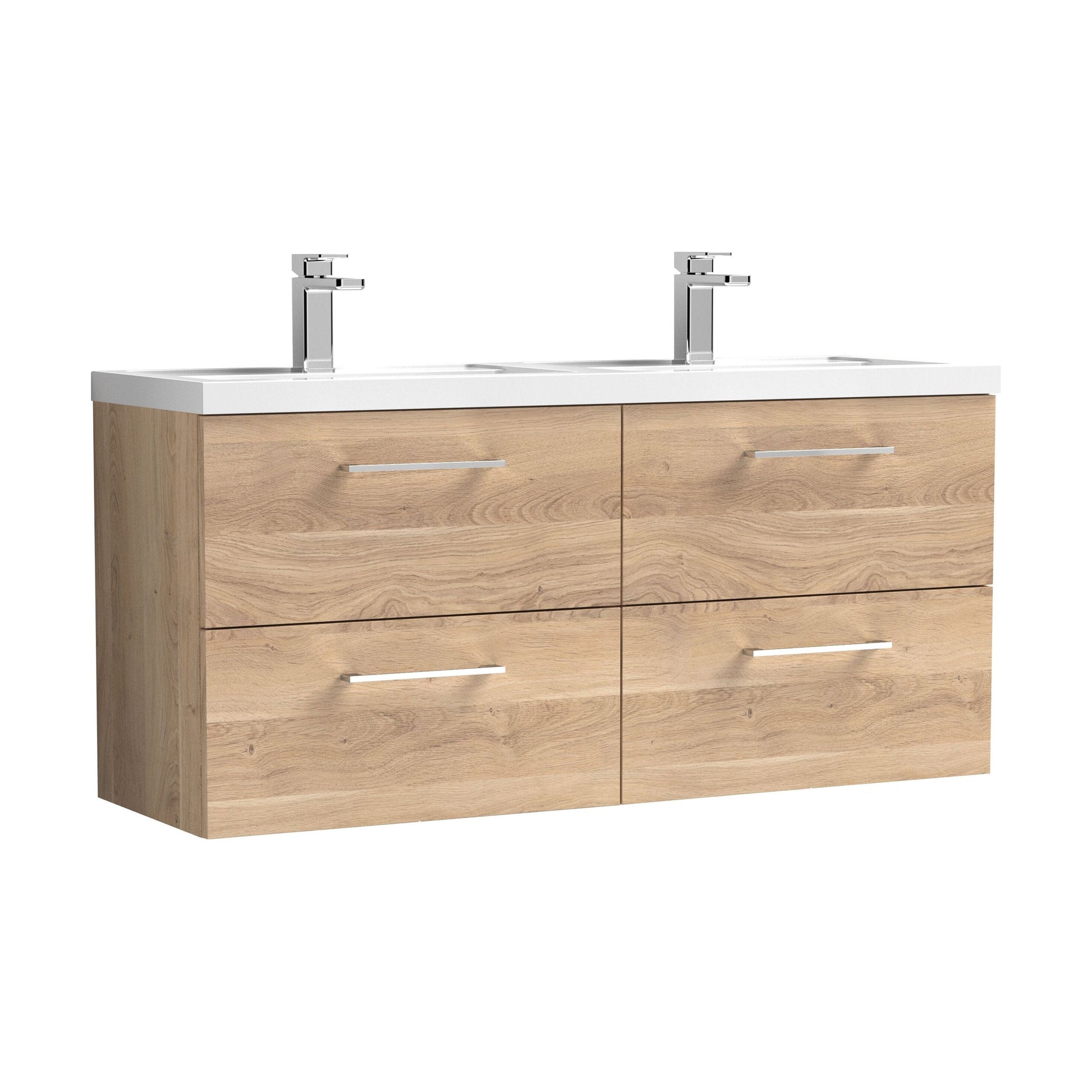 [BFLE3024C2] Balterley Level 1200mm Wall Hung 4-Drawer Vanity Unit with Double Basin for Modern Bathroom Storage - Gloss White - Cutout