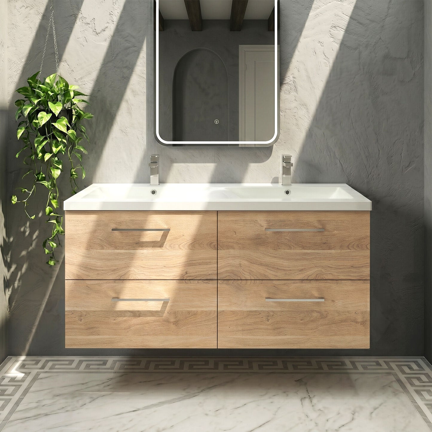 [BFLE3024F2] Balterley Level 1200mm Wall Hung 4-Drawer Vanity Unit with Double Basin for Modern Bathroom Storage - Gloss White - Silo