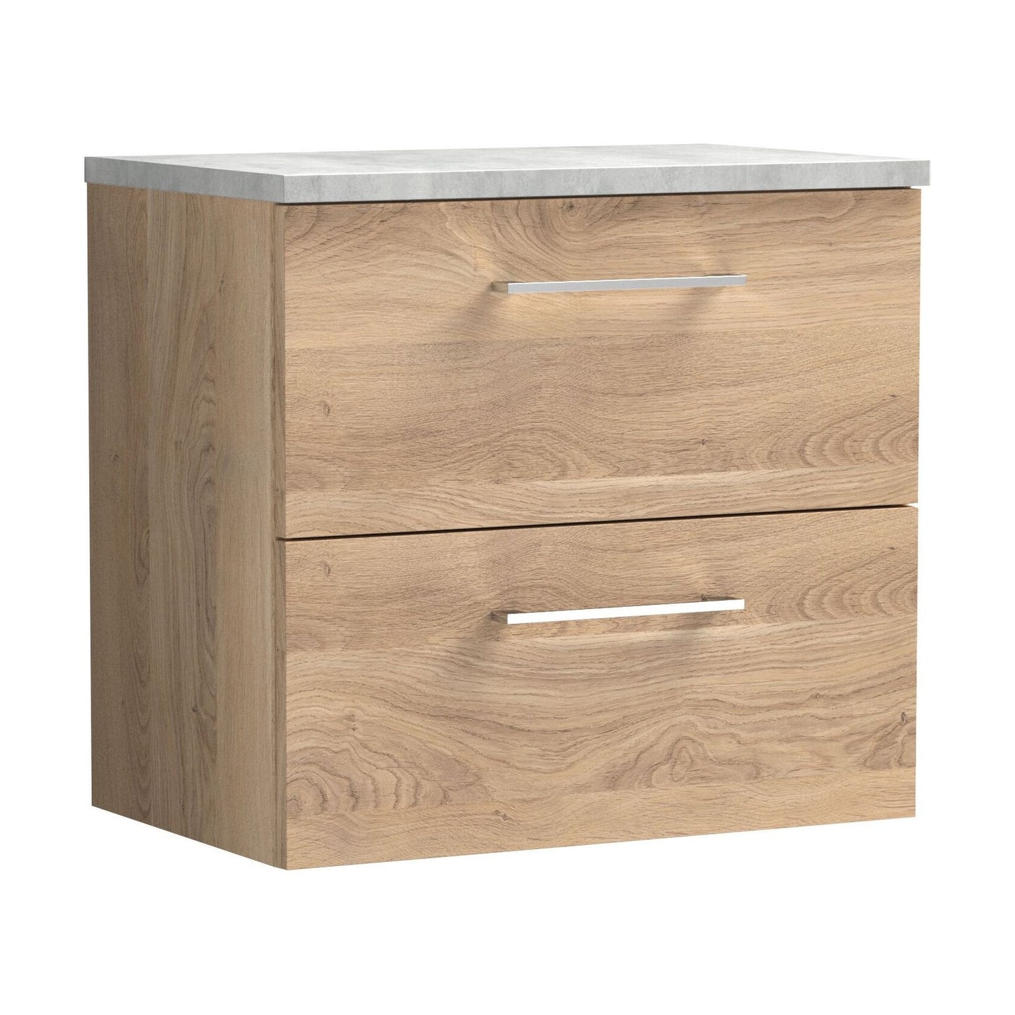 [BFLE3024LBG] Balterley Level 600mm Wall Hung 2 Drawer Vanity Unit with Laminate Worktop for Stylish Compact Bathroom Storage - Bleached Oak - Cutout