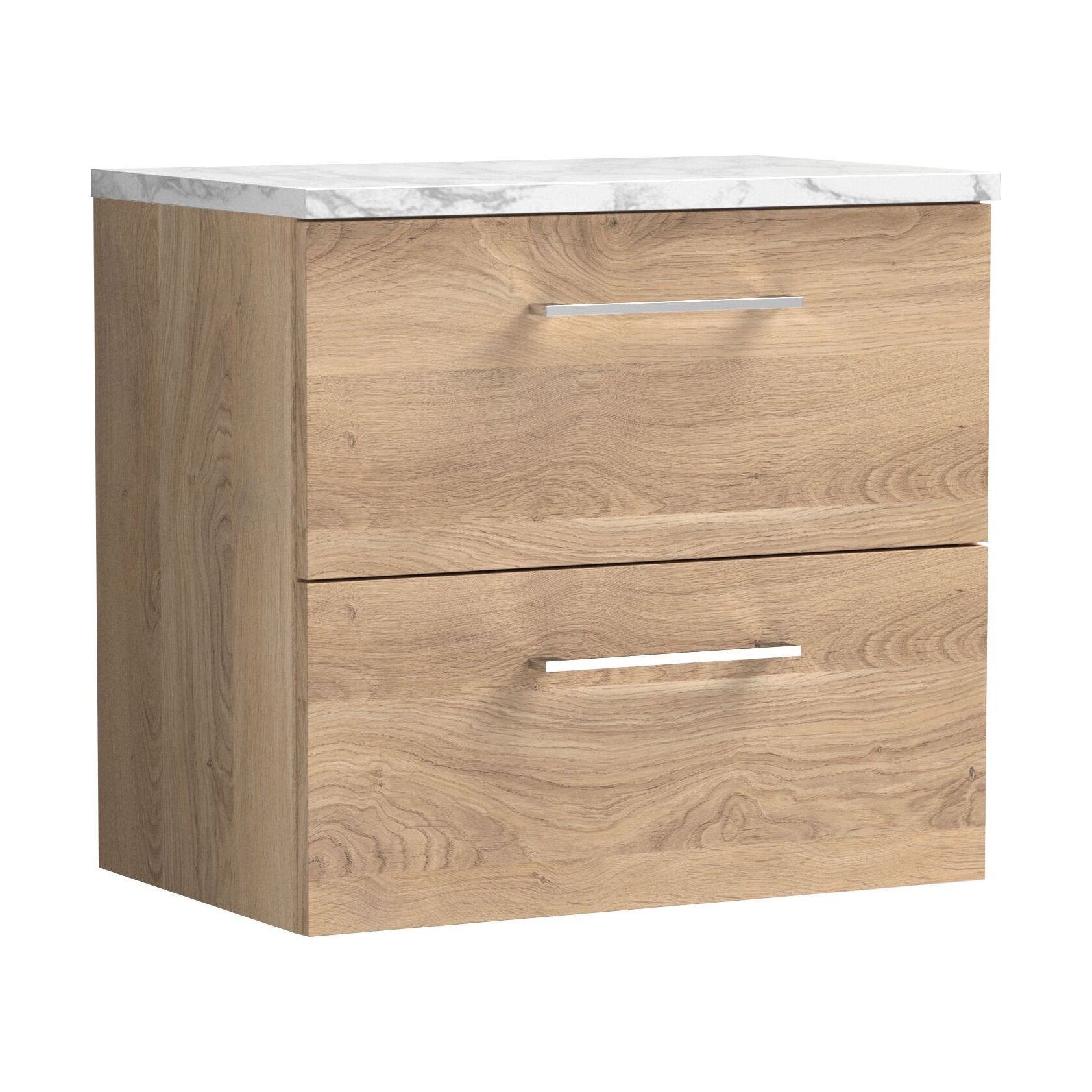 [BFLE3024LCM] Balterley Level 600mm Wall Hung 2 Drawer Vanity Unit & Laminate Worktop for Stylish Compact Bathroom Storage - Bleached Oak - Cutout