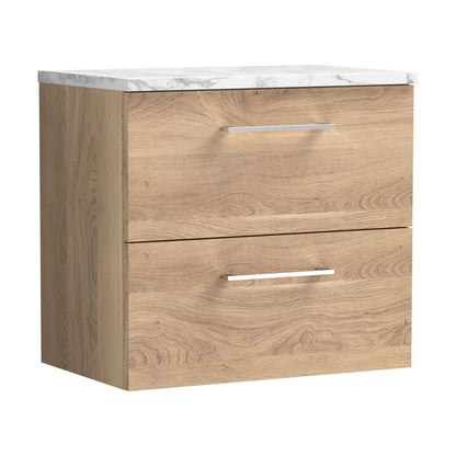 [BFLE3024LCM] Balterley Level 600mm Wall Hung 2 Drawer Vanity Unit & Laminate Worktop for Stylish Compact Bathroom Storage - Bleached Oak - Cutout