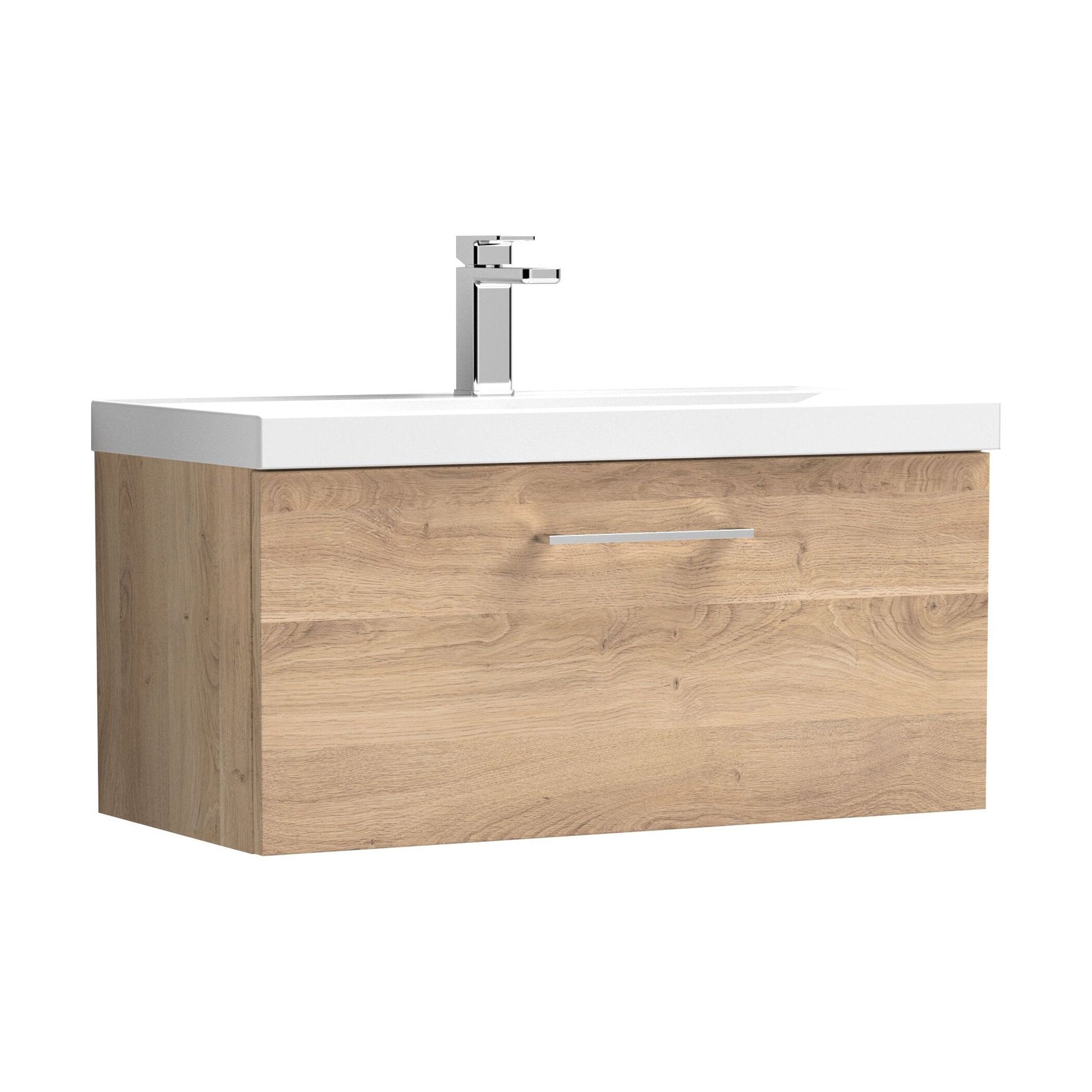 [BFLE3025A] Balterley Contemporary Bathroom Wall Hung 1 Soft-Close Drawer Vanity Unit & Mid-Edge Ceramic Basin, Bleached Oak, 800 mm - Cutout
