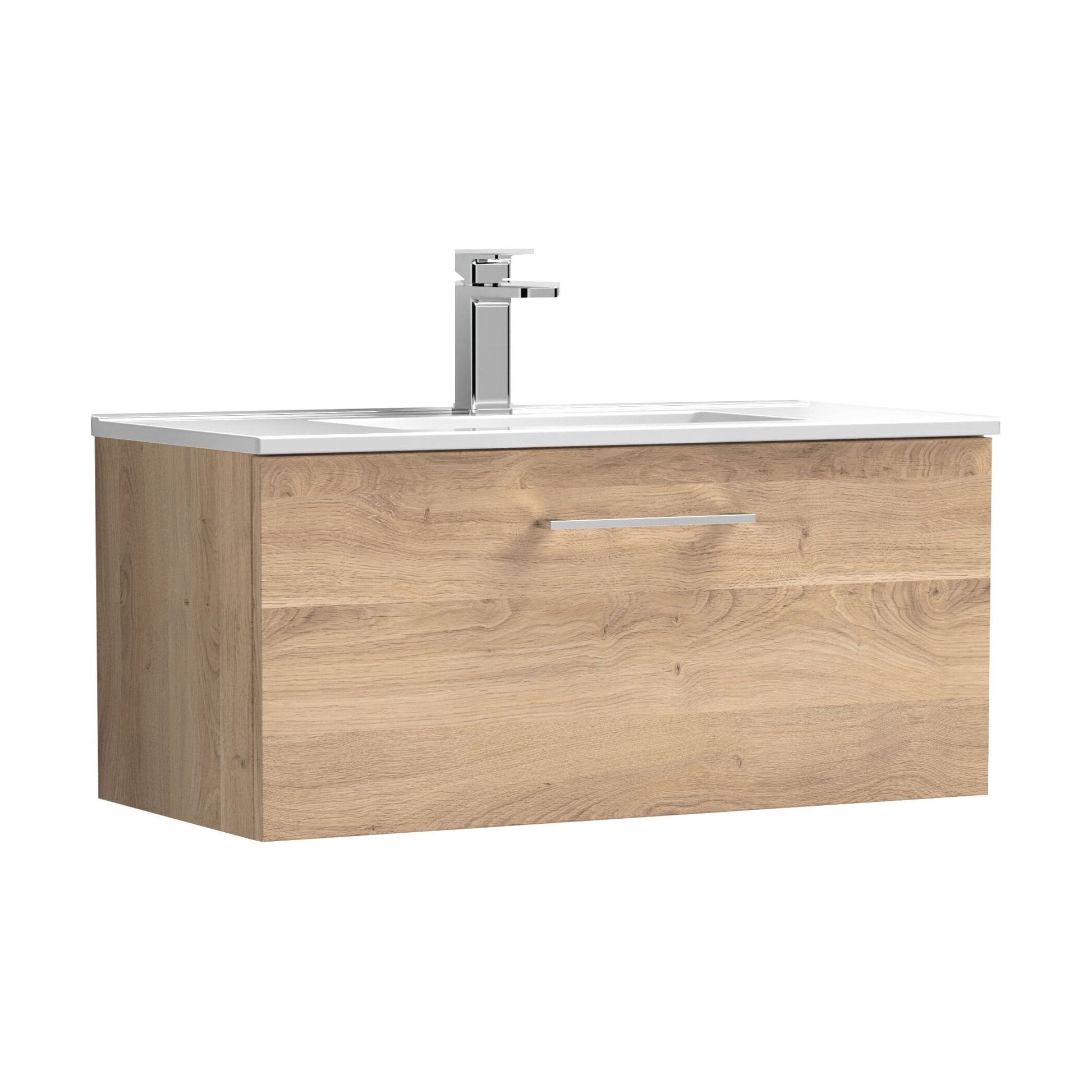 [BFLE3025B] Balterley Level Contemporary Bathroom 1 Soft Close Drawer & Minimalist Wall Hung Vanity Unit Basin, Light Oak, 800mm - Cutout