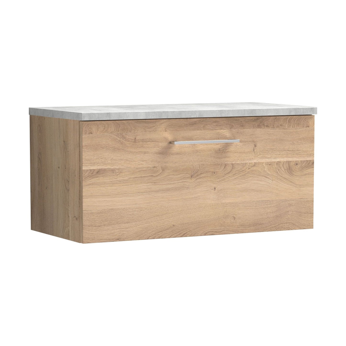 [BFLE3025LBG] Balterley Level 800mm Wall Hung 1 Drawer Vanity Unit with Laminate Worktop for Stylish Compact Bathroom Storage - Bleached Oak - Cutout