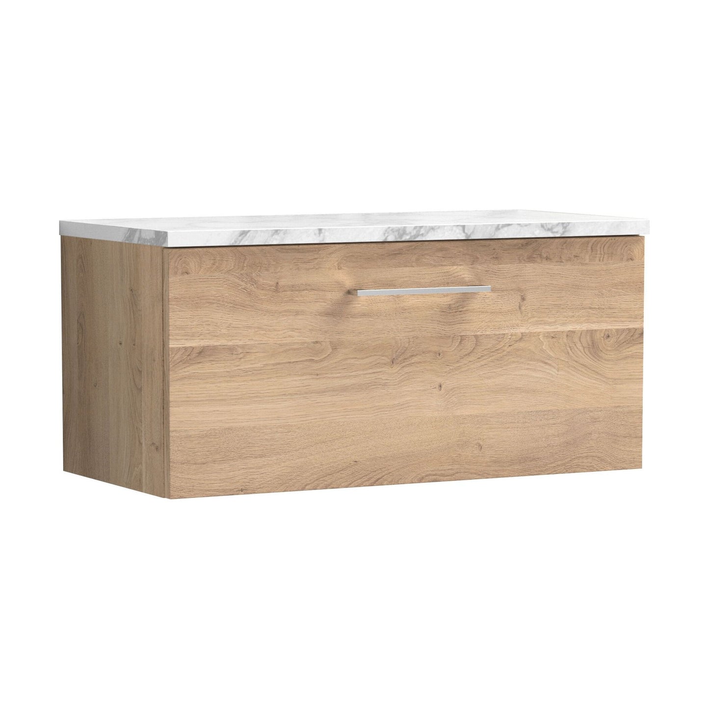 [BFLE3025LCM] Balterley Level 800mm Wall Hung 1 Drawer Vanity Unit & Laminate Worktop for Stylish Compact Bathroom Storage - Bleached Oak - Cutout