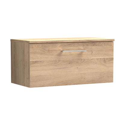 [BFLE3025W] Balterley Level Modern Bathroom 800mm Wall Hung 1-Drawer Vanity Unit with Worktop, Soft Close Drawer, Bleached Oak - Cutout