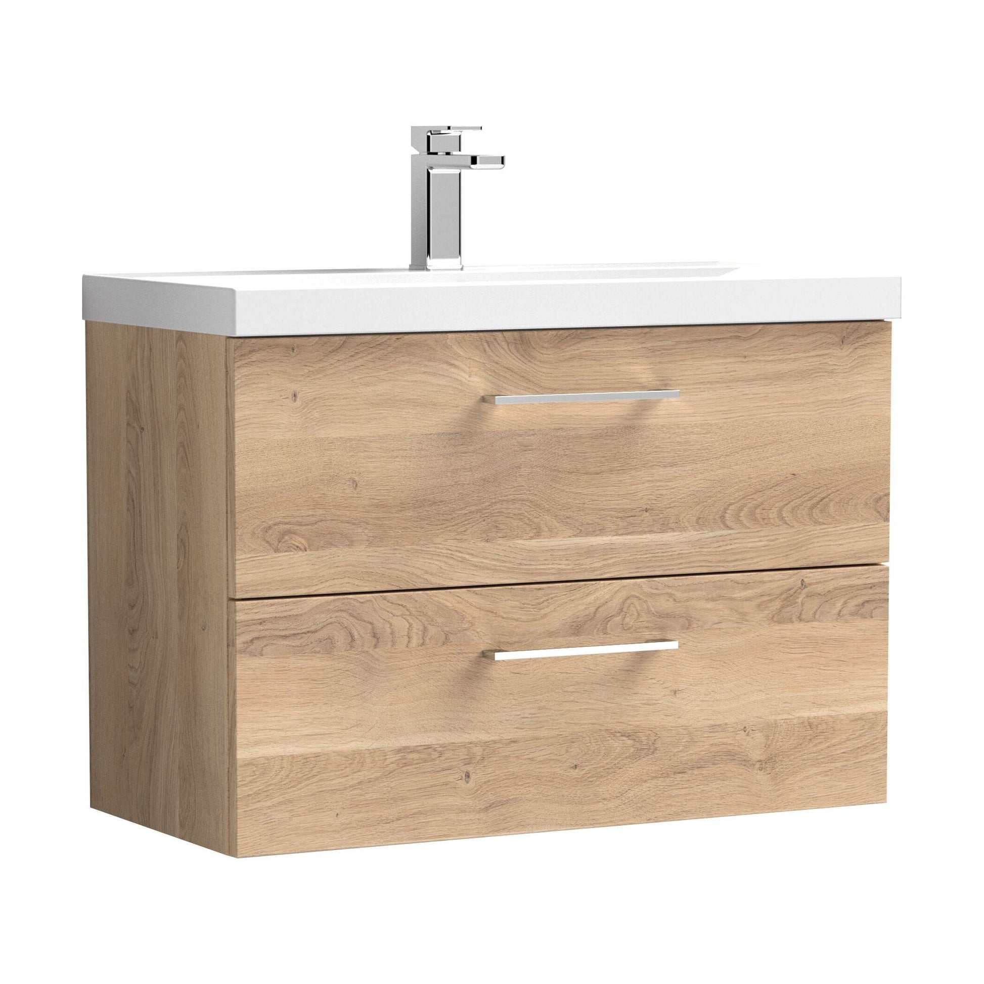 [BFLE3026A] Balterley Contemporary Bathroom Wall Hung 2 Soft-Close Drawer Vanity Unit & Mid-Edge Ceramic Basin, Bleached Oak, 800 mm - Cutout