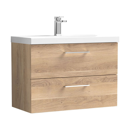 [BFLE3026A] Balterley Contemporary Bathroom Wall Hung 2 Soft-Close Drawer Vanity Unit & Mid-Edge Ceramic Basin, Bleached Oak, 800 mm - Cutout