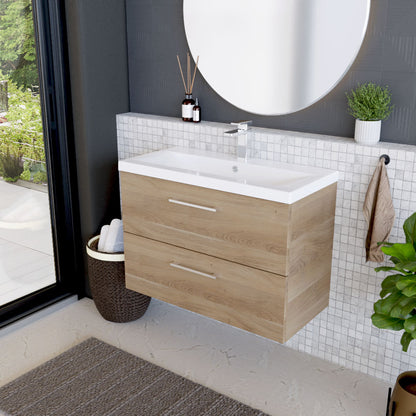 [BFLE3026A] Balterley Contemporary Bathroom Wall Hung 2 Soft-Close Drawer Vanity Unit & Mid-Edge Ceramic Basin, Bleached Oak, 800 mm - Lifestyle 3