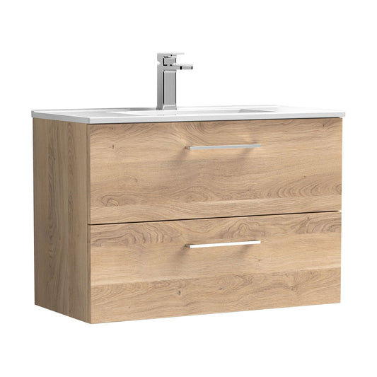[BFLE3026B] Balterley  Contemporary Bathroom 2 Soft Close Drawer & Minimalist Wall Hung Vanity Unit Basin, Bleached Oak, 800mm - Cutout