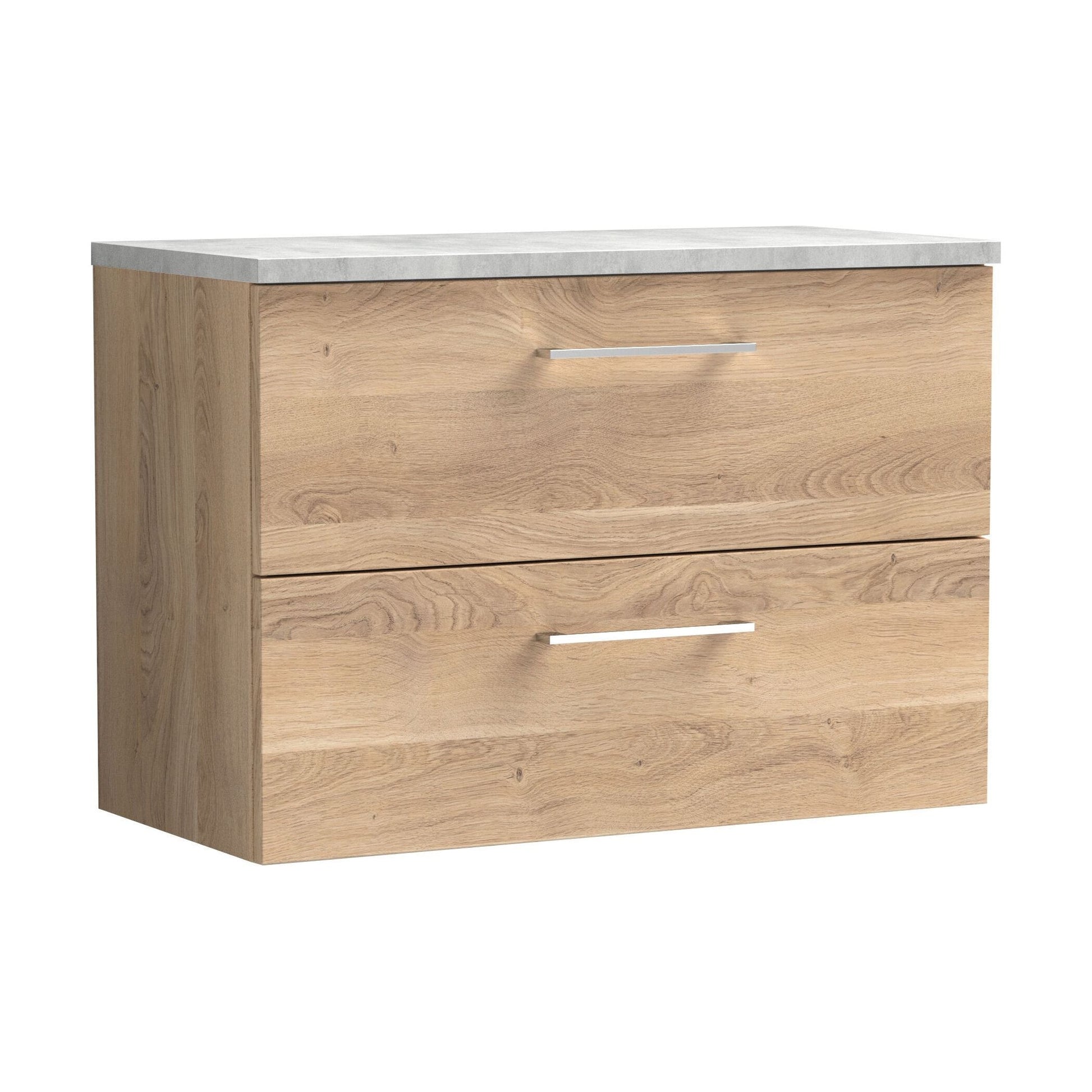 [BFLE3026LBG] Balterley Level 800mm Wall Hung 2 Drawer Vanity Unit with Laminate Worktop for Stylish Compact Bathroom Storage - Bleached Oak - Cutout