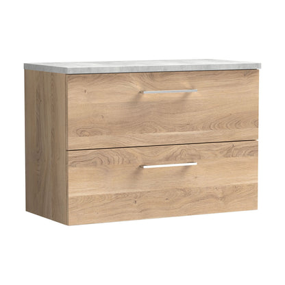 [BFLE3026LBG] Balterley Level 800mm Wall Hung 2 Drawer Vanity Unit with Laminate Worktop for Stylish Compact Bathroom Storage - Bleached Oak - Cutout