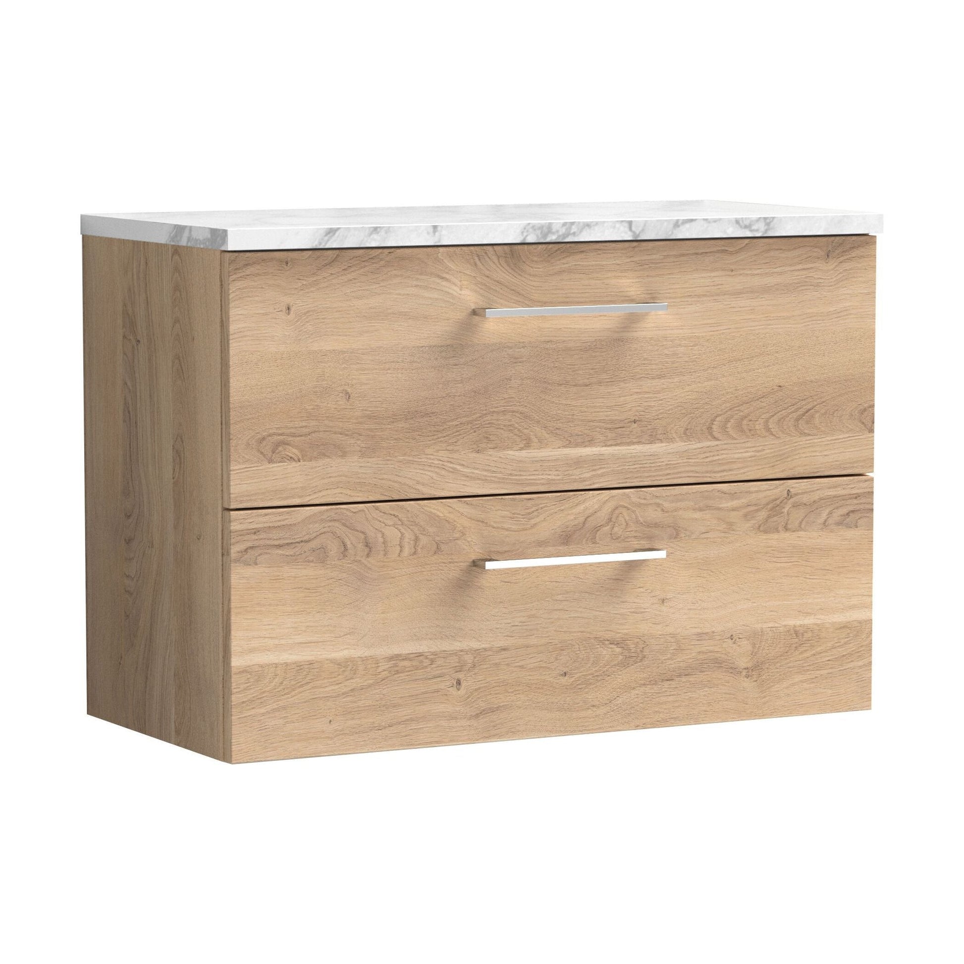 [BFLE3026LCM] Balterley Level 800mm Wall Hung 2 Drawer Vanity Unit & Laminate Worktop for Stylish Compact Bathroom Storage - Bleached Oak - Cutout